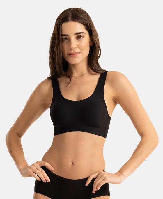 Wirefree Unicup Design Padded Soft Touch Microfiber Elastane High Coverage Bonded Tech T-Shirt Bra - Black