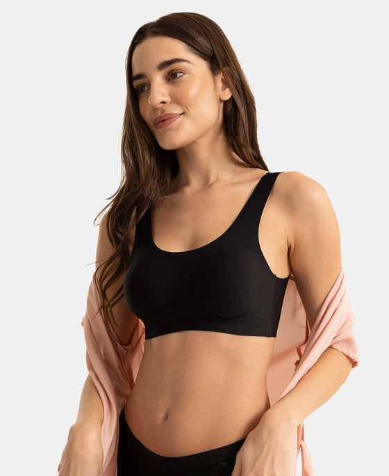Wirefree Unicup Design Padded Soft Touch Microfiber Elastane High Coverage Bonded Tech T-Shirt Bra - Black