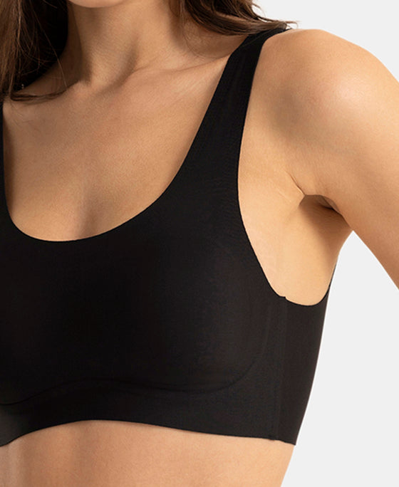 Wirefree Unicup Design Padded Soft Touch Microfiber Elastane High Coverage Bonded Tech T-Shirt Bra - Black