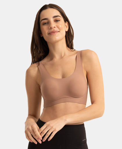 Wirefree Unicup Design Padded Soft Touch Microfiber Elastane High Coverage Bonded Tech T-Shirt Bra - Sand