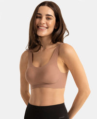 Wirefree Unicup Design Padded Soft Touch Microfiber Elastane High Coverage Bonded Tech T-Shirt Bra - Sand