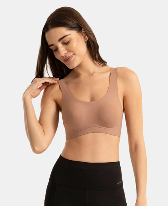 Wirefree Unicup Design Padded Soft Touch Microfiber Elastane High Coverage Bonded Tech T-Shirt Bra - Sand