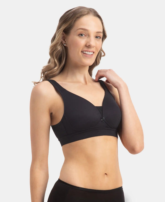 Wirefree Padded Soft Touch Microfiber Elastane Stretch Full Coverage T-Shirt Bra with Longline Styling - Black