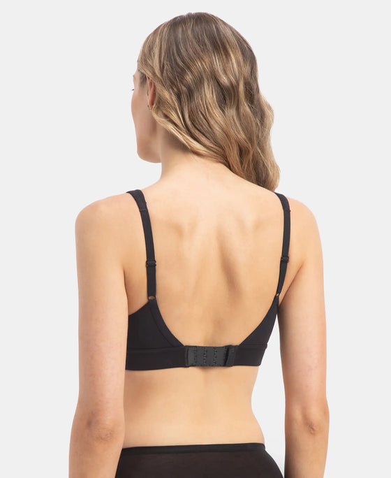 Wirefree Padded Soft Touch Microfiber Elastane Stretch Full Coverage T-Shirt Bra with Longline Styling - Black