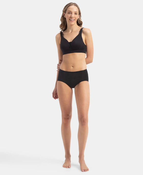 Wirefree Padded Soft Touch Microfiber Elastane Stretch Full Coverage T-Shirt Bra with Longline Styling - Black