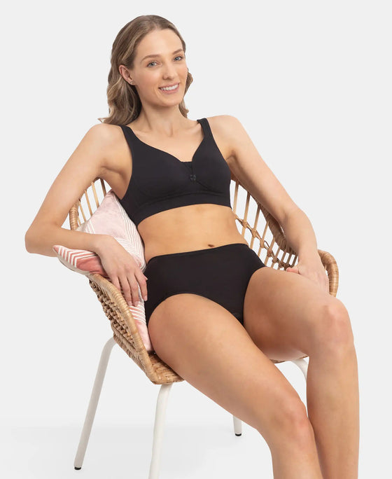 Wirefree Padded Soft Touch Microfiber Elastane Stretch Full Coverage T-Shirt Bra with Longline Styling - Black