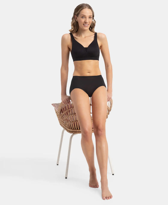 Wirefree Padded Soft Touch Microfiber Elastane Stretch Full Coverage T-Shirt Bra with Longline Styling - Black