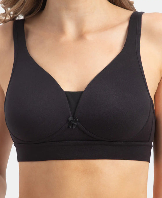 Wirefree Padded Soft Touch Microfiber Elastane Stretch Full Coverage T-Shirt Bra with Longline Styling - Black