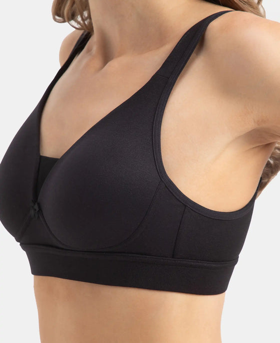 Wirefree Padded Soft Touch Microfiber Elastane Stretch Full Coverage T-Shirt Bra with Longline Styling - Black