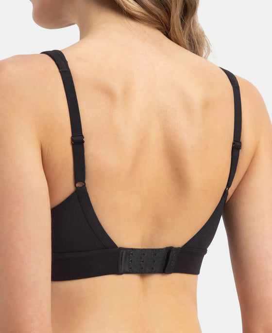 Wirefree Padded Soft Touch Microfiber Elastane Stretch Full Coverage T-Shirt Bra with Longline Styling - Black