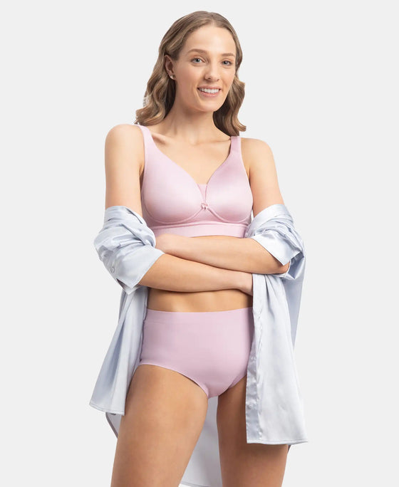 Wirefree Padded Soft Touch Microfiber Elastane Stretch Full Coverage T-Shirt Bra with Longline Styling - Fragrant Lilac