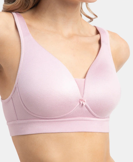 Wirefree Padded Soft Touch Microfiber Elastane Stretch Full Coverage T-Shirt Bra with Longline Styling - Fragrant Lilac