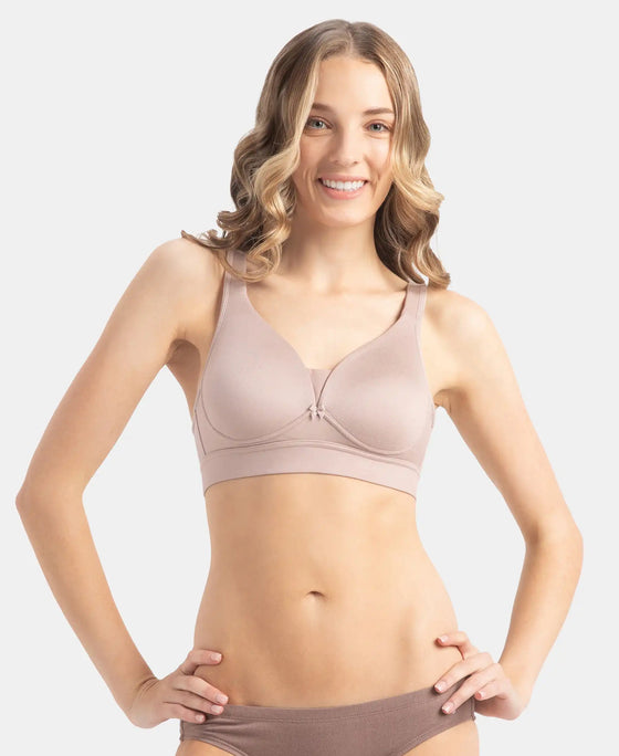 Wirefree Padded Soft Touch Microfiber Elastane Stretch Full Coverage T-Shirt Bra with Longline Styling - Mocha