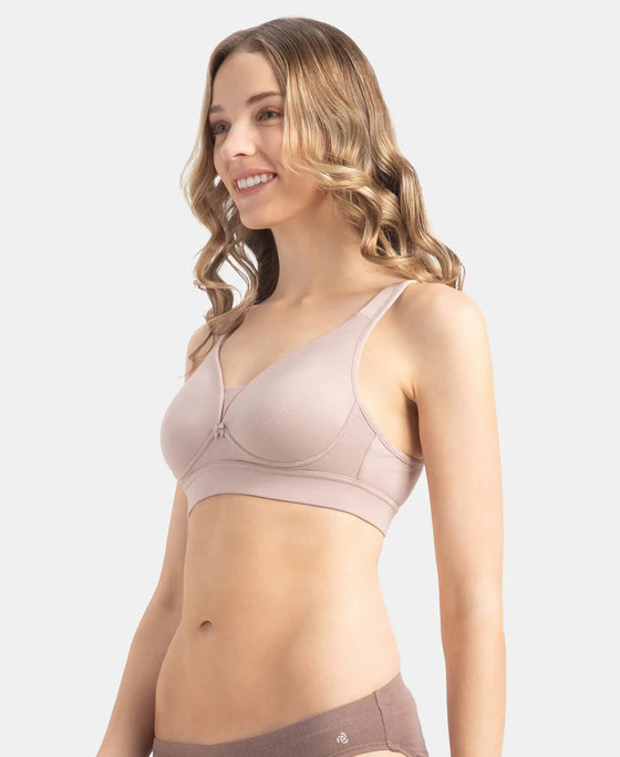 Wirefree Padded Soft Touch Microfiber Elastane Stretch Full Coverage T-Shirt Bra with Longline Styling - Mocha
