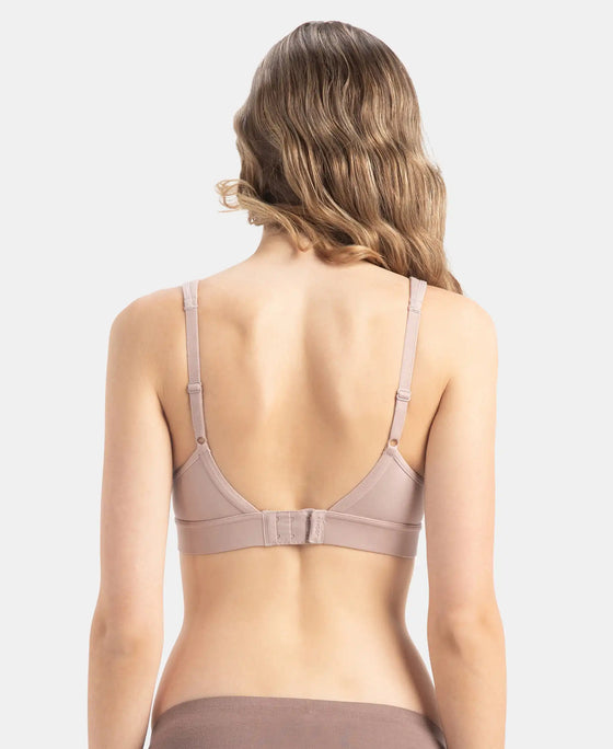 Wirefree Padded Soft Touch Microfiber Elastane Stretch Full Coverage T-Shirt Bra with Longline Styling - Mocha