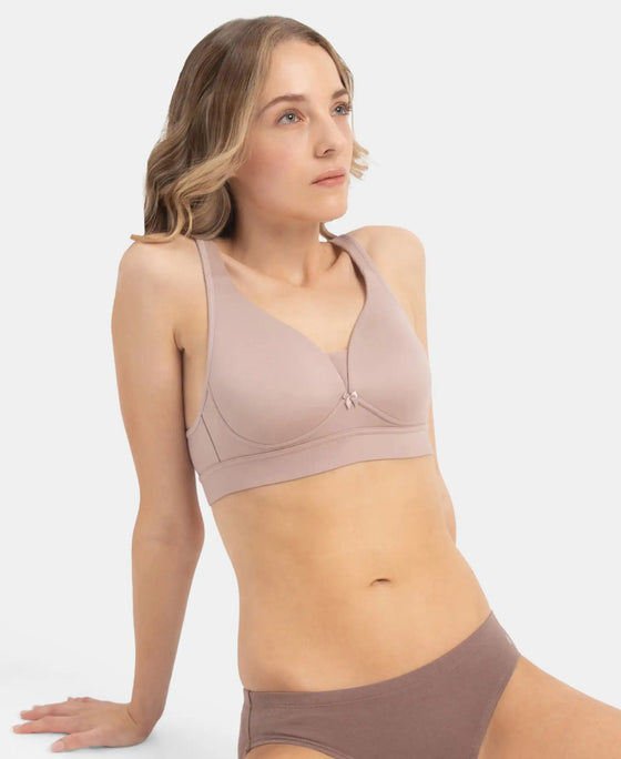 Wirefree Padded Soft Touch Microfiber Elastane Stretch Full Coverage T-Shirt Bra with Longline Styling - Mocha