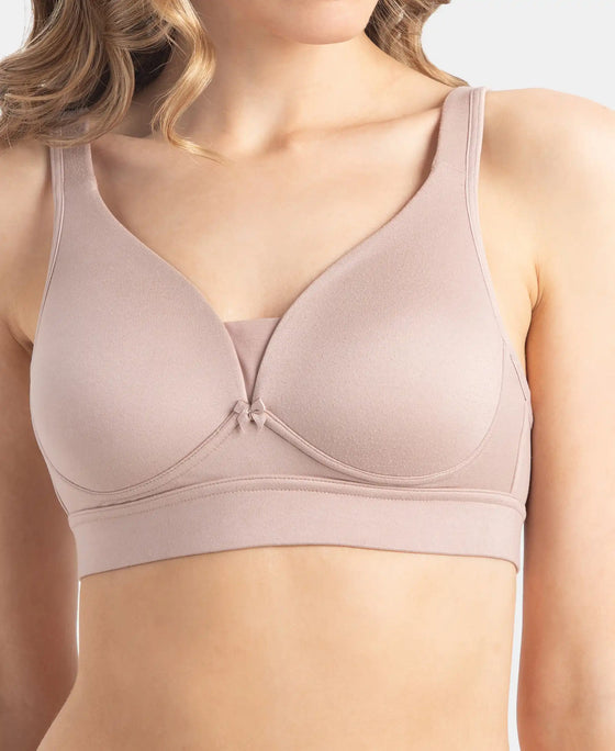 Wirefree Padded Soft Touch Microfiber Elastane Stretch Full Coverage T-Shirt Bra with Longline Styling - Mocha