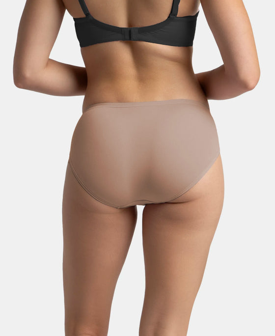 Full Coverage Soft Touch Microfiber Elastane Stretch Hipster with Lace Styling - Deep Taupe