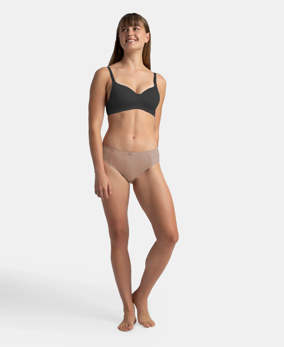 Full Coverage Soft Touch Microfiber Elastane Stretch Hipster with Lace Styling - Deep Taupe