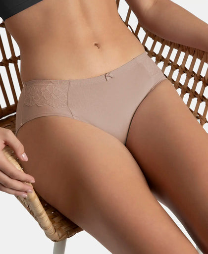 Full Coverage Soft Touch Microfiber Elastane Stretch Hipster with Lace Styling - Deep Taupe