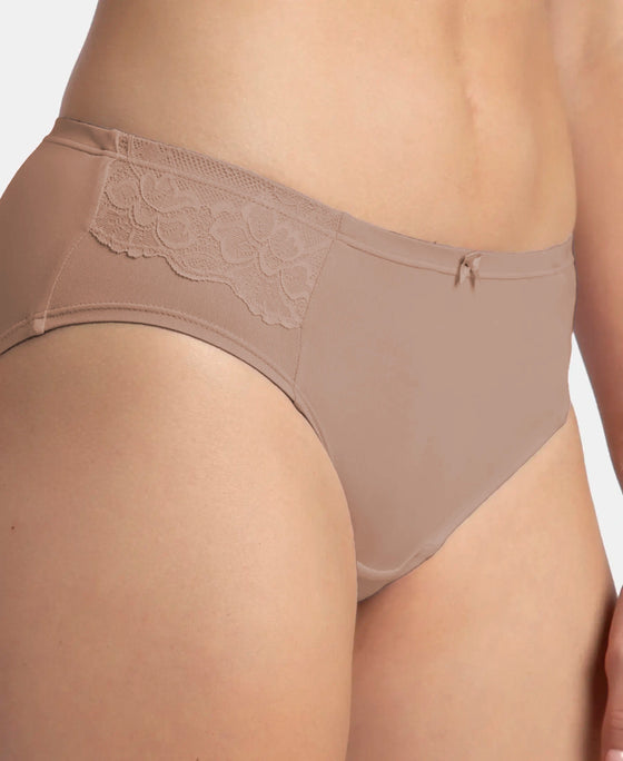 Full Coverage Soft Touch Microfiber Elastane Stretch Hipster with Lace Styling - Deep Taupe