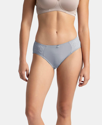 Full Coverage Soft Touch Microfiber Elastane Stretch Hipster with Lace Styling - Lilac Grey