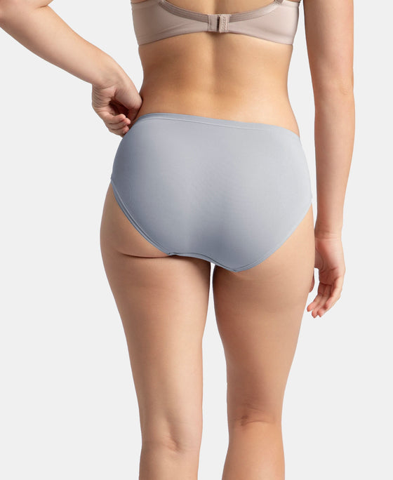 Full Coverage Soft Touch Microfiber Elastane Stretch Hipster with Lace Styling - Lilac Grey