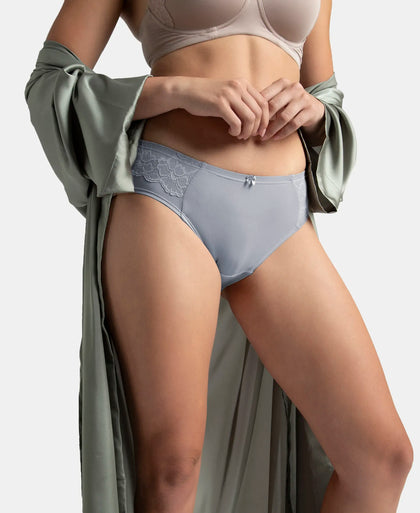 Full Coverage Soft Touch Microfiber Elastane Stretch Hipster with Lace Styling - Lilac Grey