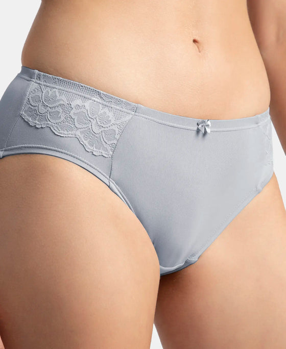 Full Coverage Soft Touch Microfiber Elastane Stretch Hipster with Lace Styling - Lilac Grey