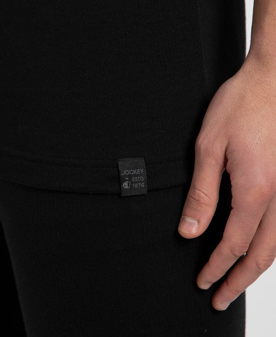 Super Combed Cotton Rich Brushed Fabric Half Sleeved Thermal Undershirt with StayWarm Technology - Black