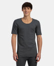 Super Combed Cotton Rich Brushed Fabric Half Sleeved Thermal Undershirt with StayWarm Technology - Charcoal Melange