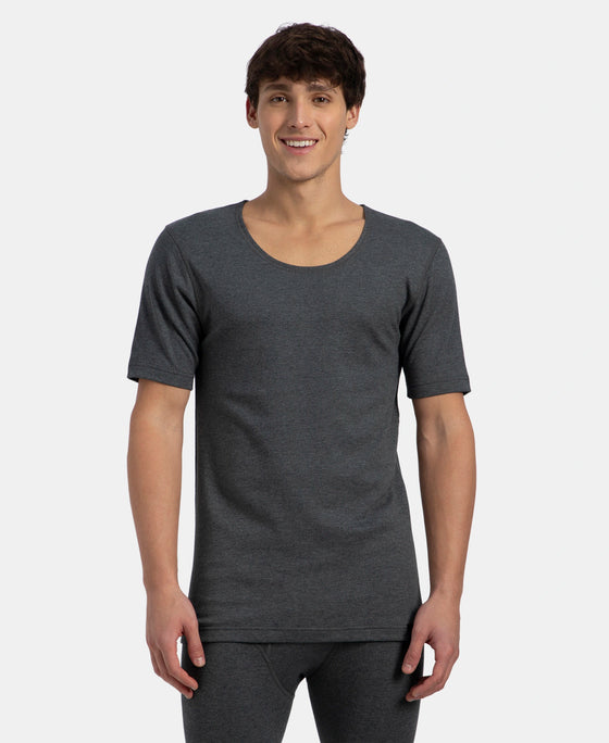 Super Combed Cotton Rich Brushed Fabric Half Sleeved Thermal Undershirt with StayWarm Technology - Charcoal Melange