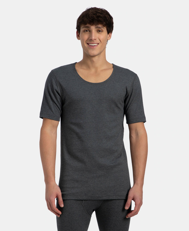 Super Combed Cotton Rich Brushed Fabric Half Sleeved Thermal Undershirt with StayWarm Technology - Charcoal Melange