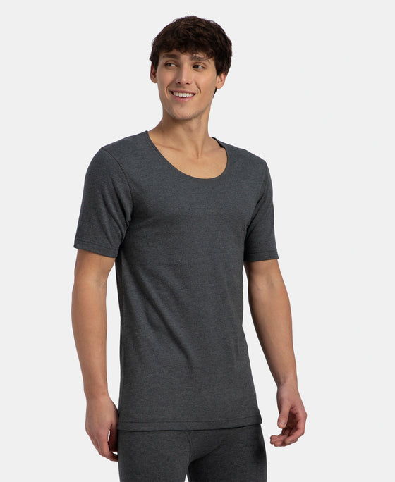 Super Combed Cotton Rich Brushed Fabric Half Sleeved Thermal Undershirt with StayWarm Technology - Charcoal Melange