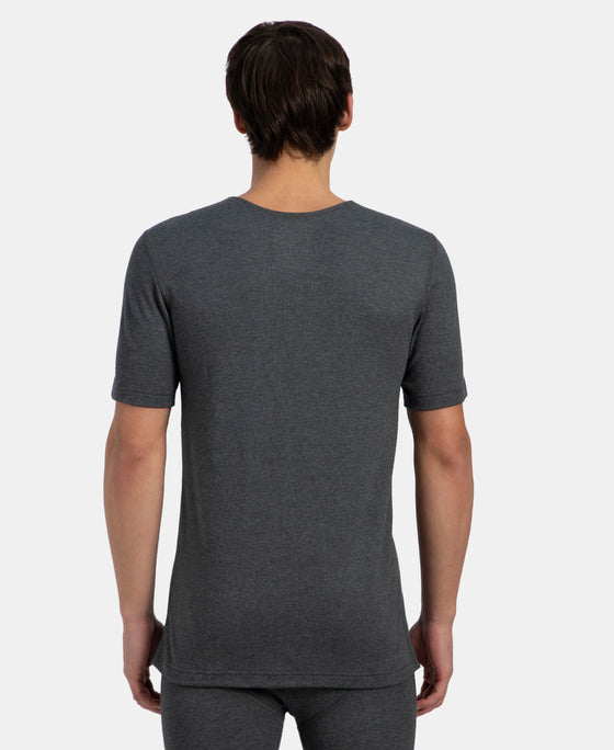 Super Combed Cotton Rich Brushed Fabric Half Sleeved Thermal Undershirt with StayWarm Technology - Charcoal Melange