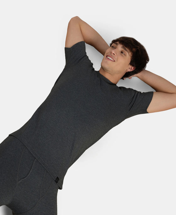 Super Combed Cotton Rich Brushed Fabric Half Sleeved Thermal Undershirt with StayWarm Technology - Charcoal Melange