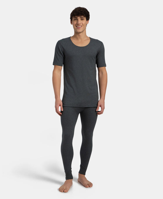 Super Combed Cotton Rich Brushed Fabric Half Sleeved Thermal Undershirt with StayWarm Technology - Charcoal Melange