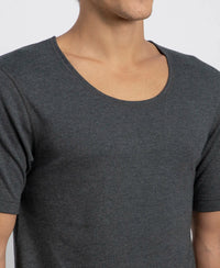 Super Combed Cotton Rich Brushed Fabric Half Sleeved Thermal Undershirt with StayWarm Technology - Charcoal Melange