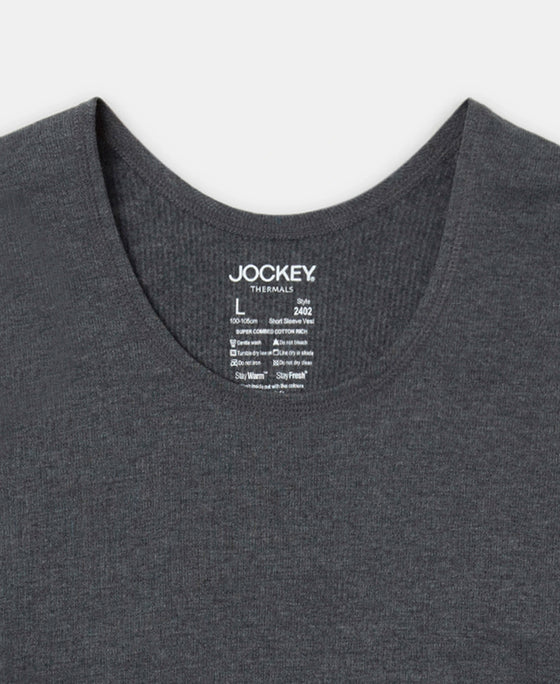 Super Combed Cotton Rich Brushed Fabric Half Sleeved Thermal Undershirt with StayWarm Technology - Charcoal Melange