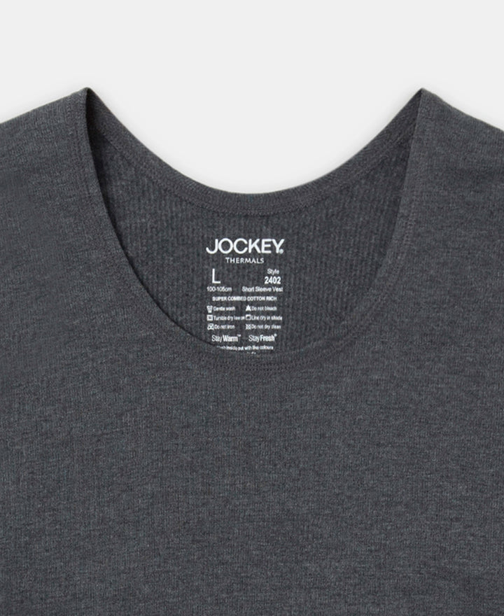 Super Combed Cotton Rich Brushed Fabric Half Sleeved Thermal Undershirt with StayWarm Technology - Charcoal Melange