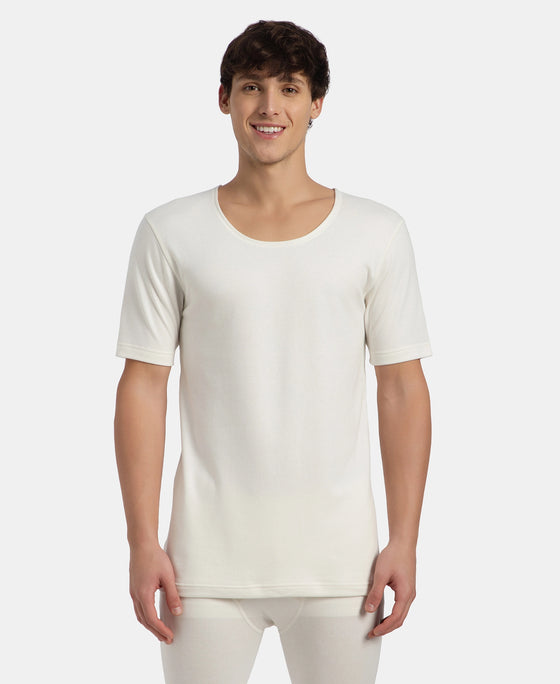 Super Combed Cotton Rich Brushed Fabric Half Sleeved Thermal Undershirt with StayWarm Technology - Off White