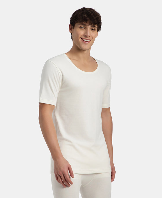 Super Combed Cotton Rich Brushed Fabric Half Sleeved Thermal Undershirt with StayWarm Technology - Off White