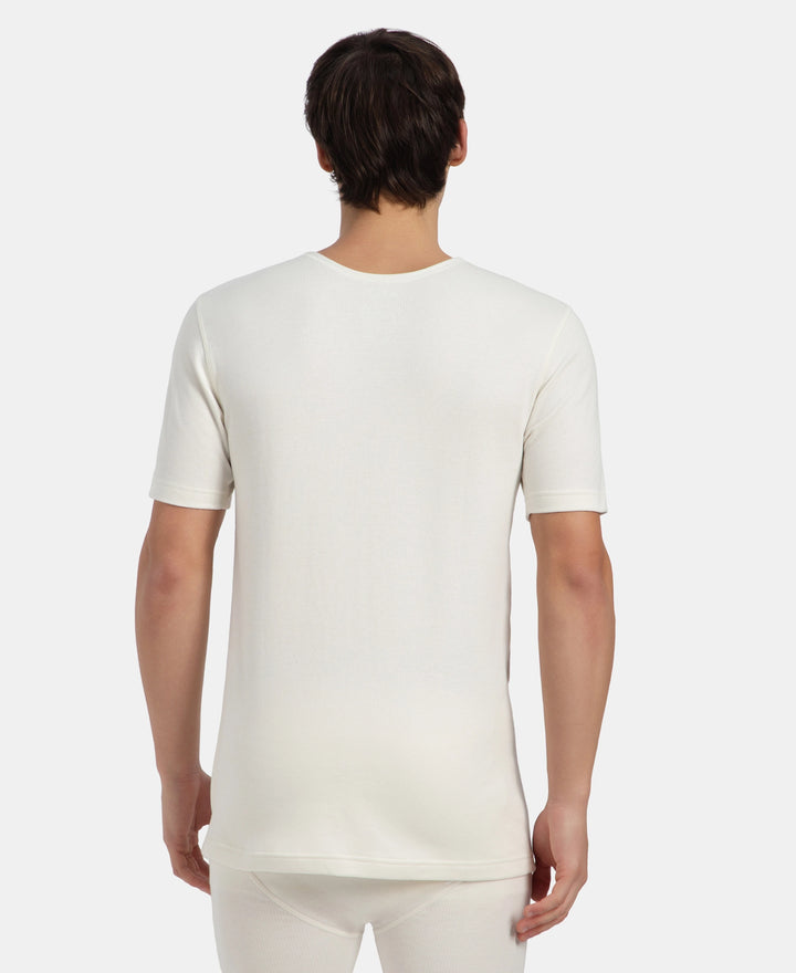 Super Combed Cotton Rich Brushed Fabric Half Sleeved Thermal Undershirt with StayWarm Technology - Off White