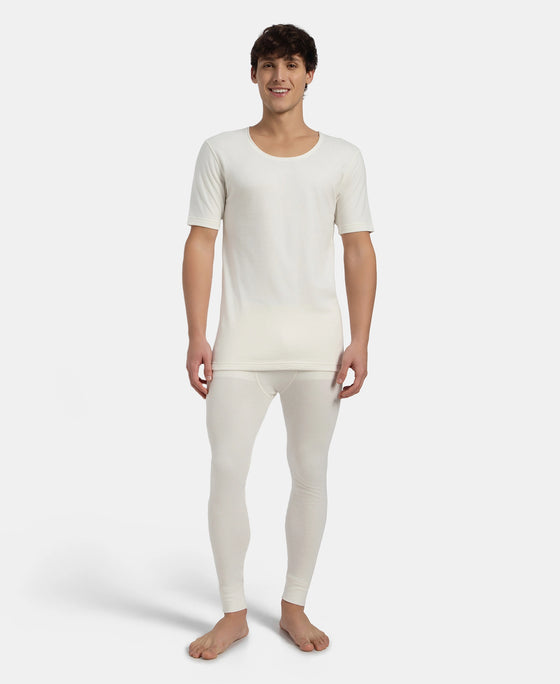 Super Combed Cotton Rich Brushed Fabric Half Sleeved Thermal Undershirt with StayWarm Technology - Off White