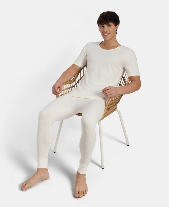Super Combed Cotton Rich Brushed Fabric Half Sleeved Thermal Undershirt with StayWarm Technology - Off White