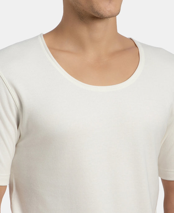 Super Combed Cotton Rich Brushed Fabric Half Sleeved Thermal Undershirt with StayWarm Technology - Off White