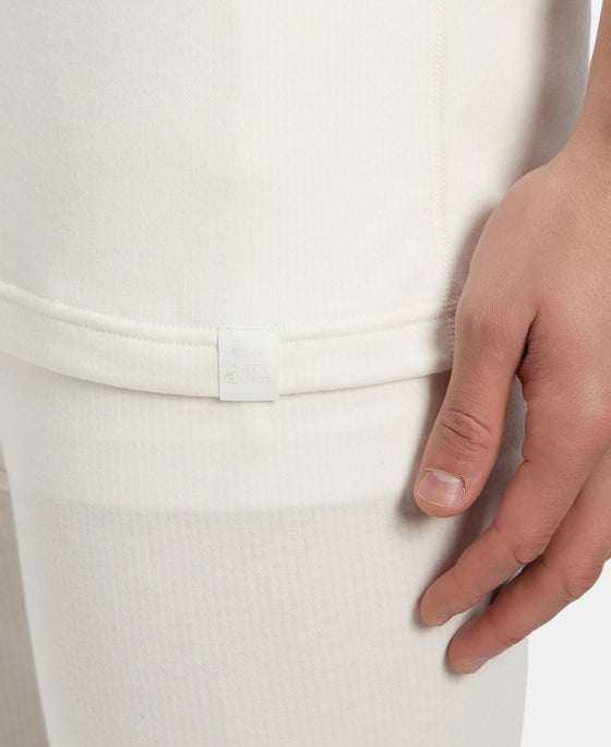 Super Combed Cotton Rich Brushed Fabric Half Sleeved Thermal Undershirt with StayWarm Technology - Off White