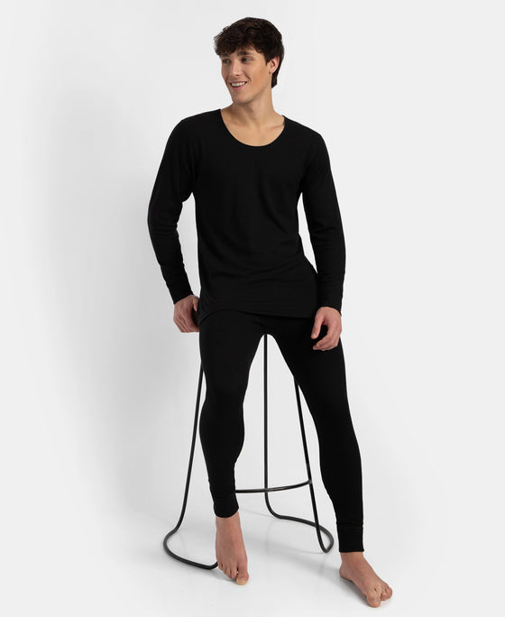 Super Combed Cotton Rich Brushed Fabric Full Sleeved Thermal Undershirt with StayWarm Technology - Black