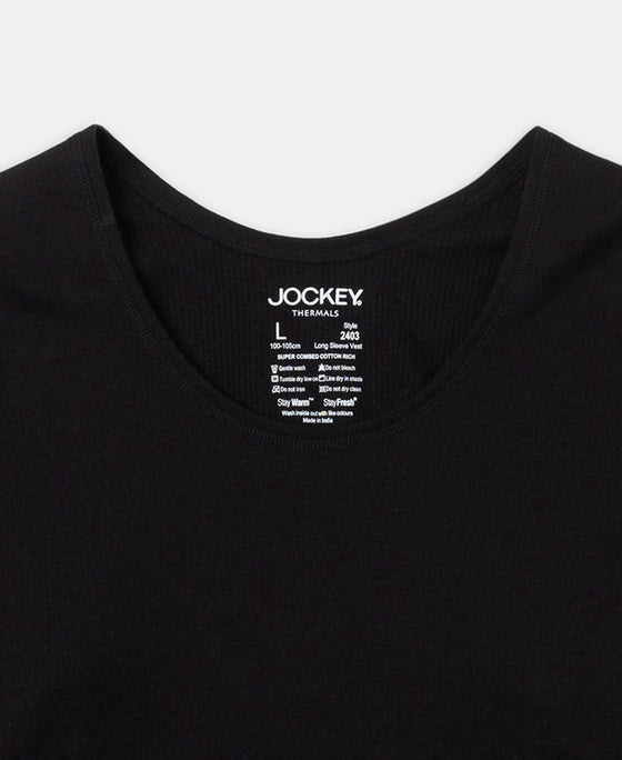 Super Combed Cotton Rich Brushed Fabric Full Sleeved Thermal Undershirt with StayWarm Technology - Black