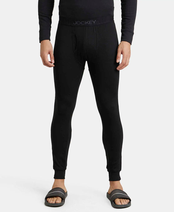 Soft Touch Microfiber Elastane Stretch Fleece Fabric Thermal Long John with StayWarm Technology - Black-1